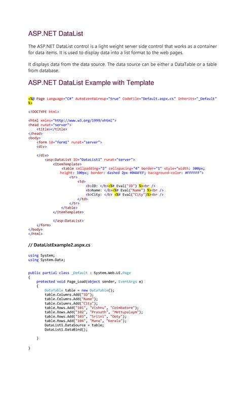 Unit III-2 - It is about ASP. Net security - ASP DataList The ASP ...
