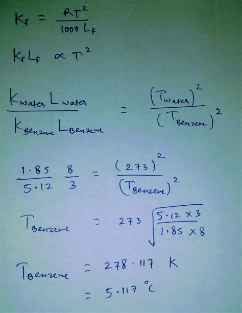 The molal depression constant for water=1.85 deg/molal and for benzene ...
