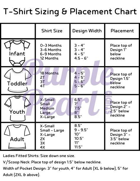 Printable T-shirt Sizing and Placement Chart for Shirt-makers (screen Printing, Cricut ...
