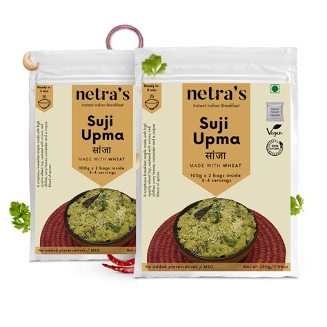 Instant Suji Wheat Upma (2 bags, 400g, 8 servings) | 100% Natural | Pr ...