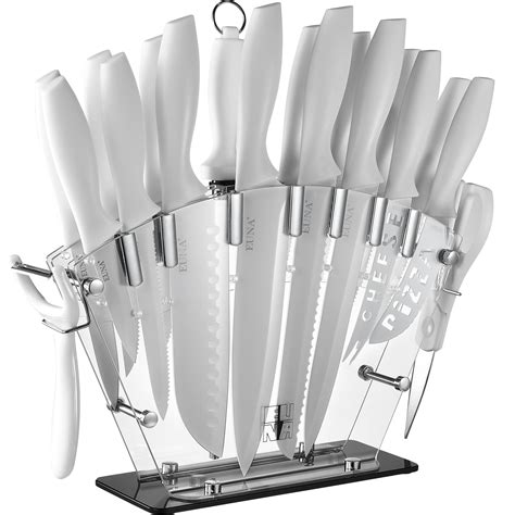 Amazon.com: EUNA Knife Block Set, 19 PCS White Kitchen Knife Set with ...