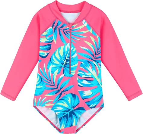 Amazon.com: TFJH E Kids Girls Rashguard Swimsuit UV 50+ Long Sleeve One ...