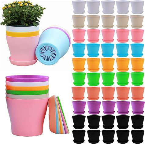 Amazon.com: Tergy 50 Pack 4 Inch Plant Pots Bulk Small Plastic Planters ...