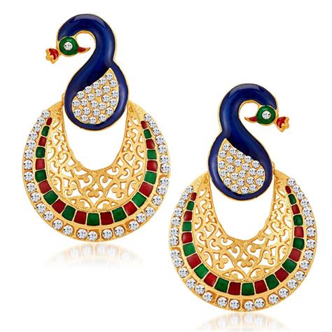 Buy Sukkhi Glamorous Peacock Gold Plated Australian Diamond Earrings ...