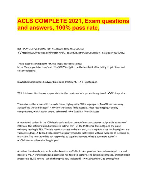 ACLS COMPLETE 2021, Exam questions and answers, 100% pass rate, | Exam ...