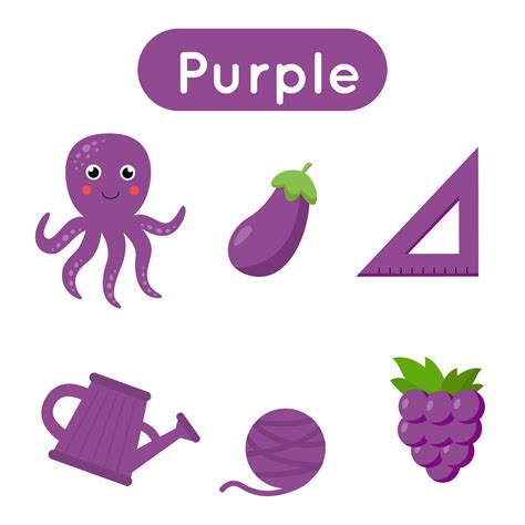 Flash cards with objects in purple color. Educational printable ...