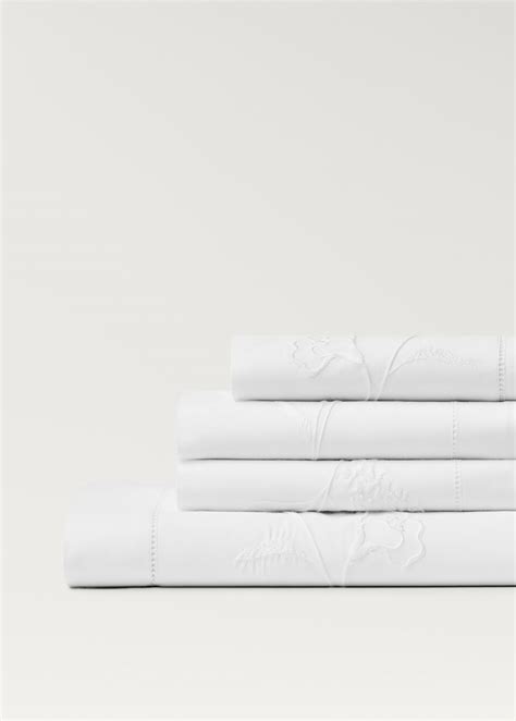 Cotton top sheet with hand-embroidered flower for 90 cm bed - Home ...