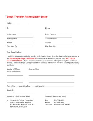 Fillable Online alumni plattsburgh Stock Transfer Authorization Letter ...