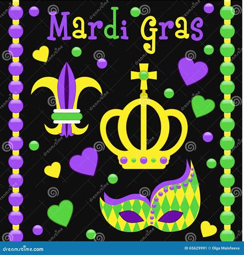 Mardi Gras Symbols Vector Set. Stock Vector - Illustration of symbols ...