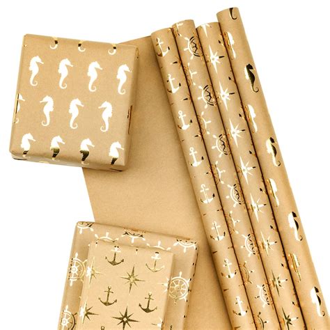 Ruspepa Wrapping Paper Sheets Kraft Paper Ocean Theme Anchor Rudder ...
