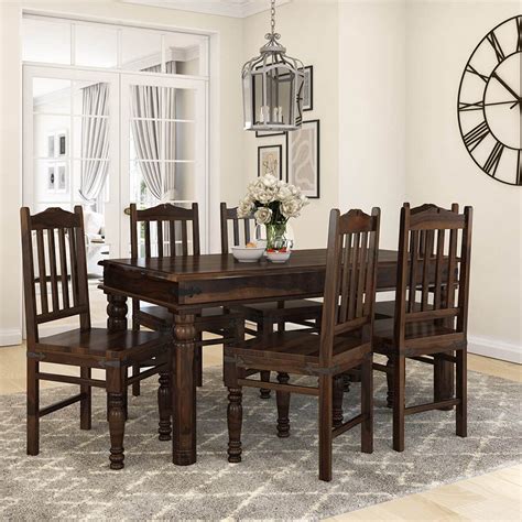 Woodstage Sheesham Wood Dining Table with 6 Chairs for Living Room Home ...