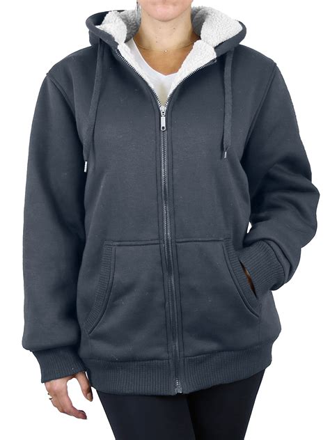 GBH Women's Loose Fit Oversize Full Zip Sherpa Lined Hoodie Fleece ...