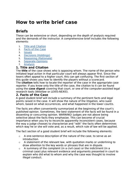 Case Brief Format Sample Template | Template Samples