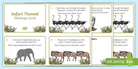 Safari Addition/ Subtraction Word Problems Challenge Cards
