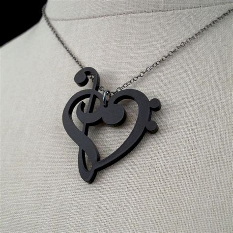 Treble & Bass Clef Heart Necklace Laser Cut Acrylic Music | Etsy