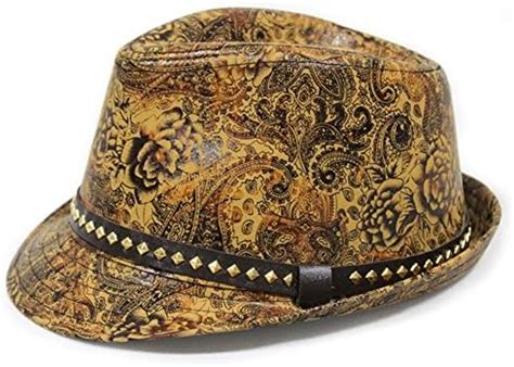 LOCOMO Paisley PU Leather Fedora Short Upturn Brim Hat Cap Cuban ...