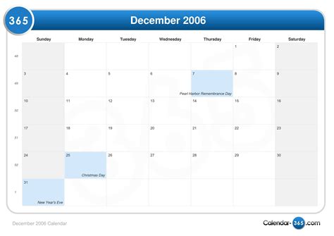 December 2006 Calendar