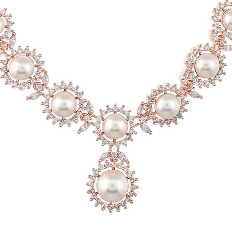 Cz Elegance Women Rose White Pearl Necklace Set – VOYLLA