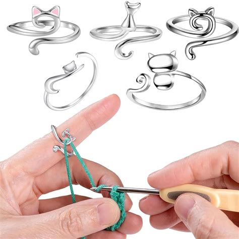 5PCS Crochet Ring, Zinc Alloy Animal Shaped Crochet Tension Ring for ...