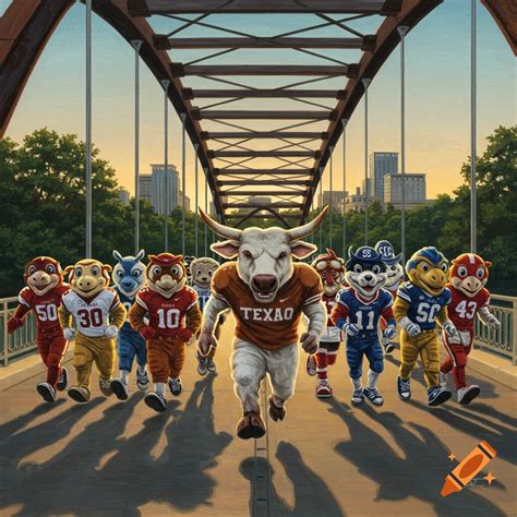Painting of Bevo the Longhorn leading other SEC mascots in football ...