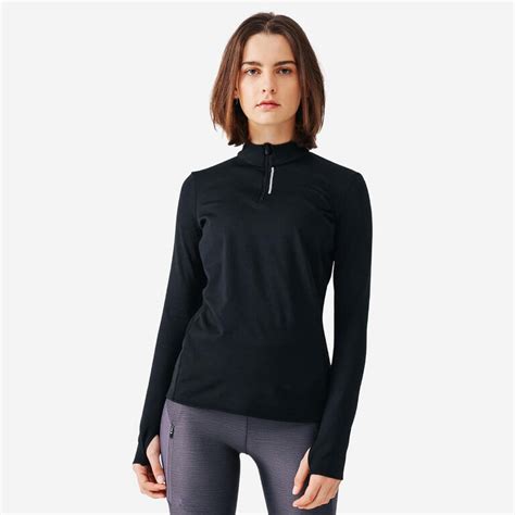 Buy Run Warm Women's Long-Sleeved T-Shirt Zip - Black Online | Decathlon
