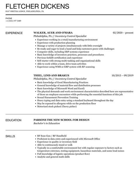 Inventory Clerk Resume
