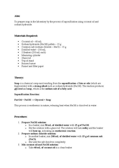 Saponification Process: Investigatory Project on Soap Preparation - Studocu