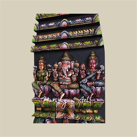 24" Colourful Gopuram Design Wooden Lord Ganesh Kavadi with Goddess Ma