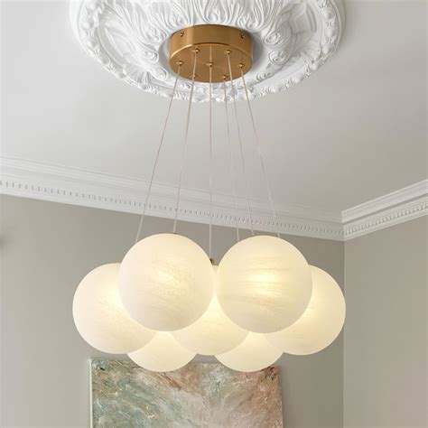 Boho Caged 7-Lights Milk Glass Bubble Chandeliers Lighting, Modern ...