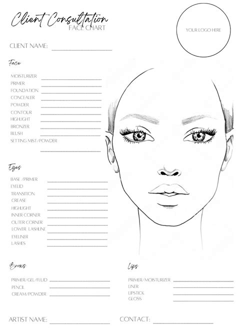 Makeup Face Chart, Face Chart Practice Sheets, Printable Make up ...