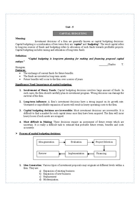 UNIT 5 MEFA - UNIT 5 MEFA - Unit - 5 Meaning: Investment decisions of a ...