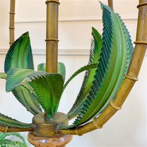 1950's Italian Green Faux Bamboo Palm Tree Floor Lamp For Sale at 1stDibs