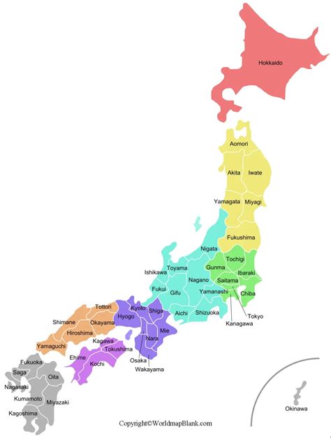 Labeled Map of Japan with States and Cities