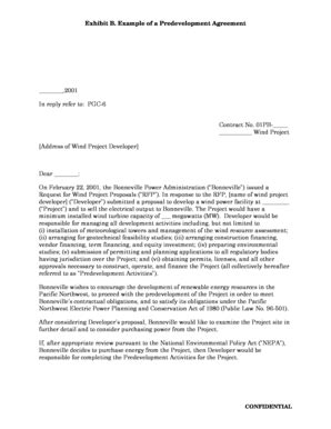 Fillable Online Exhibit B. Example of a Predevelopment Agreement Fax ...