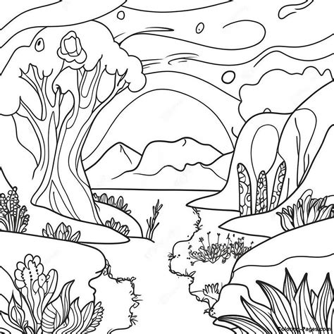 Psychedelic Aesthetic Trippy Landscape Coloring Page | Coloring-Pages.com
