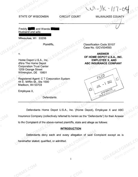 Wisconsin Answer | US Legal Forms