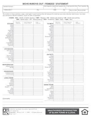 MOVE-IN/MOVE - OUT ITEMIZED STATEMENT - Fill and Sign Printable ...