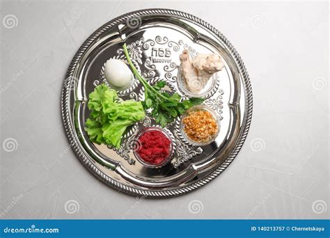 Traditional Jewish Plate with Symbolic Meal for Passover Pesach Seder ...