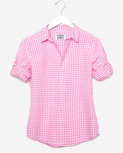 Tailored Shirt- Pink & White Gingham Check Women's Blouse by Double R ...