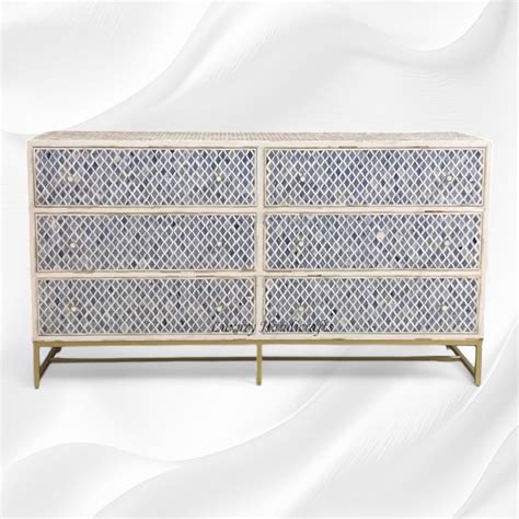 Quatrefoil Colored Bone Inlay Chest of 6 Drawers Blue – Luxury Handicrafts