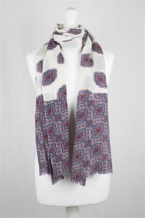 Ethnic Print Merino Wool Scarf - Off-White - Lily Ella