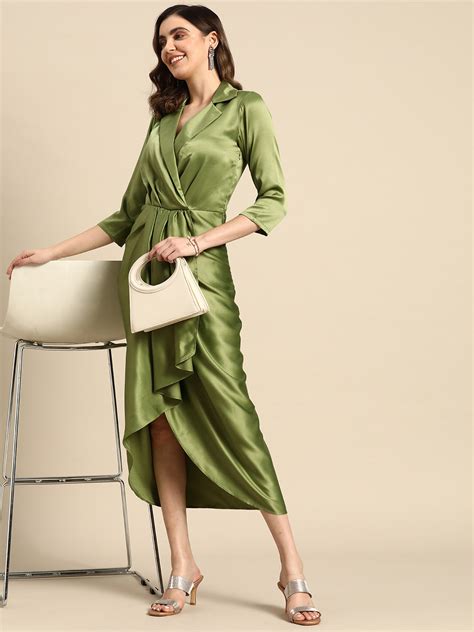 Shirt Dress with front Drape in Green – Mabish Store
