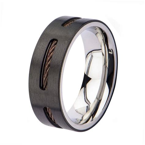 Buy Brown, Black & Silver Stainless Steel Partial Exposed Cable Ring ...
