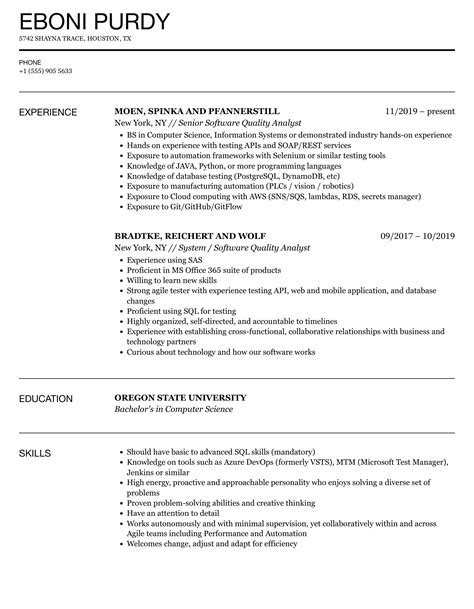 Software Quality Analyst Resume Samples | Velvet Jobs