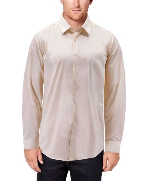 Men's Classic Button Up Long Sleeve Solid Cream Color Slim Fit Dress ...