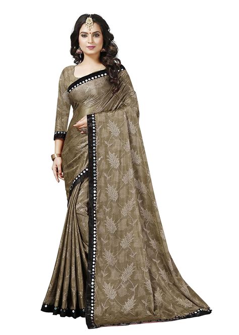 Buy FABMORA Women's Lycra Embellished Contrast Sequined Border Woven ...