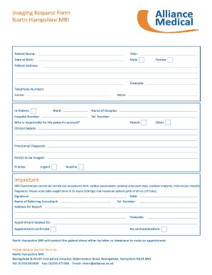 Imaging Request Form North Hampshire MRI - Alliance Medical - Fill and ...