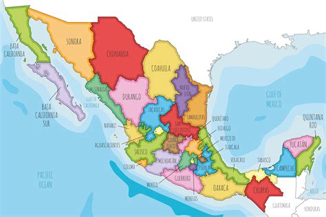 Vector illustrated map of Mexico with regions or states and administrative divisions, and ...