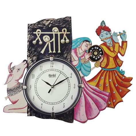 Buy RKMOBILES Wooden Radha Krishna Wall Clock for Home Living Room ...