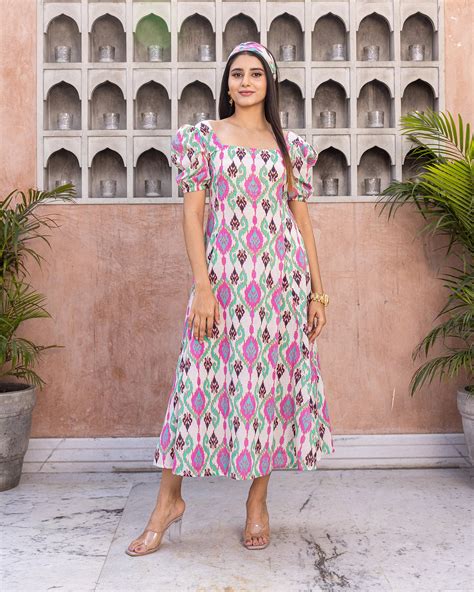 Buy White Ikat Dress Online in india – Ambraee